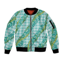 Hawaii Jade Vine Lei Sleeve Zip Bomber Jacket Aloha Palaka Motif - Turquoise - Polynesian Pride