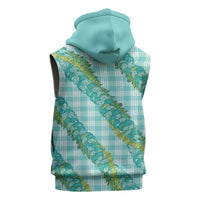 Hawaii Jade Vine Lei Sleeveless Hoodie Aloha Palaka Motif - Turquoise - Polynesian Pride