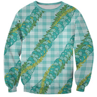 Hawaii Jade Vine Lei Sweatshirt Aloha Palaka Motif - Turquoise - Polynesian Pride