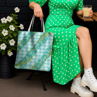 Hawaii Jade Vine Lei Tote Bag Aloha Palaka Motif - Turquoise - Polynesian Pride