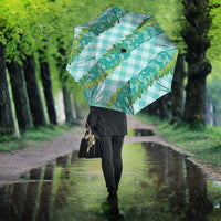 Hawaii Jade Vine Lei Umbrella Aloha Palaka Motif - Turquoise - Polynesian Pride