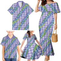 Hawaii Jade Vine Lei Family Matching Mermaid Dress and Hawaiian Shirt Aloha Palaka Motif - Purple - Polynesian Pride