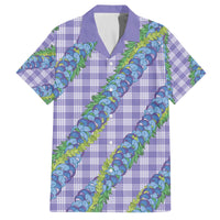 Hawaii Jade Vine Lei Family Matching Off The Shoulder Long Sleeve Dress and Hawaiian Shirt Aloha Palaka Motif - Purple - Polynesian Pride