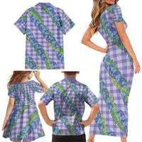 Hawaii Jade Vine Lei Family Matching Short Sleeve Bodycon Dress and Hawaiian Shirt Aloha Palaka Motif - Purple - Polynesian Pride