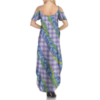 Hawaii Jade Vine Lei Family Matching Summer Maxi Dress and Hawaiian Shirt Aloha Palaka Motif - Purple - Polynesian Pride