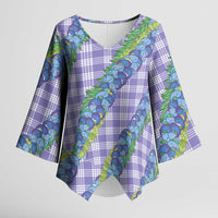 Hawaii Jade Vine Lei Kimono Sleeve Blouse Aloha Palaka Motif - Purple - Polynesian Pride