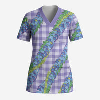 Hawaii Jade Vine Lei Scrub Top Aloha Palaka Motif - Purple LT14 Adult Purple - Polynesian Pride