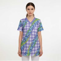 Hawaii Jade Vine Lei Scrub Top Aloha Palaka Motif - Purple LT14 - Polynesian Pride