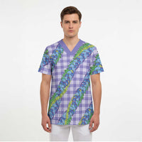 Hawaii Jade Vine Lei Scrub Top Aloha Palaka Motif - Purple LT14 - Polynesian Pride