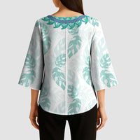 Jade Vine Lei Hawaii Kimono Sleeve Blouse Aloha Seamless Tropical Leaves - Polynesian Pride