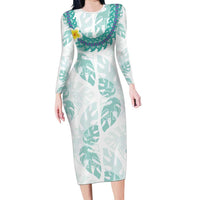 Jade Vine Lei Hawaii Long Sleeve Bodycon Dress Aloha Seamless Tropical Leaves - Polynesian Pride