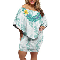 Jade Vine Lei Hawaii Off Shoulder Short Dress Aloha Seamless Tropical Leaves - Polynesian Pride