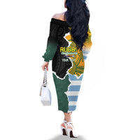 Personalised Rugby 2025 Championship Family Matching Off The Shoulder Long Sleeve Dress and Hawaiian Shirt Southern Hemisphere Countries Mascots - Polynesian Pride