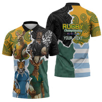 Personalised Rugby 2025 Championship Zipper Polo Shirt Southern Hemisphere Countries Mascots - Polynesian Pride