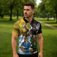 Personalised Rugby 2025 Championship Zipper Polo Shirt Southern Hemisphere Countries Mascots - Polynesian Pride