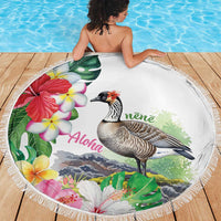 Aloha Hawaii Nene Goose Beach Blanket Tropical Flowers Watercolor Stylized - Polynesian Pride
