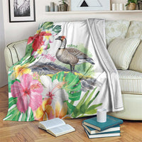 Aloha Hawaii Nene Goose Blanket Tropical Flowers Watercolor Stylized - Polynesian Pride