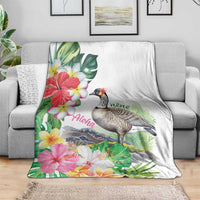 Aloha Hawaii Nene Goose Blanket Tropical Flowers Watercolor Stylized - Polynesian Pride