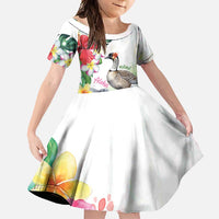 Aloha Hawaii Nene Goose Family Matching Off Shoulder Maxi Dress and Hawaiian Shirt Tropical Flowers Watercolor Stylized - Polynesian Pride