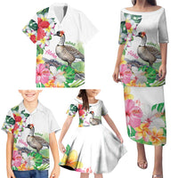 Aloha Hawaii Nene Goose Family Matching Puletasi and Hawaiian Shirt Tropical Flowers Watercolor Stylized - Polynesian Pride