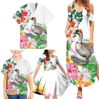 Aloha Hawaii Nene Goose Family Matching Summer Maxi Dress and Hawaiian Shirt Tropical Flowers Watercolor Stylized - Polynesian Pride