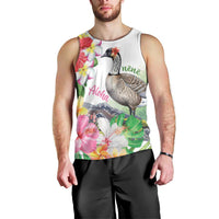 Aloha Hawaii Nene Goose Men Tank Top Tropical Flowers Watercolor Stylized - Polynesian Pride