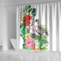 Aloha Hawaii Nene Goose Shower Curtain Tropical Flowers Watercolor Stylized - Polynesian Pride
