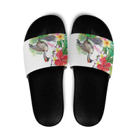 Aloha Hawaii Nene Goose Slide Sandals Tropical Flowers Watercolor Stylized LT14 White - Polynesian Pride