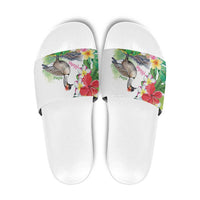 Aloha Hawaii Nene Goose Slide Sandals Tropical Flowers Watercolor Stylized LT14 White - Polynesian Pride