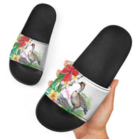 Aloha Hawaii Nene Goose Slide Sandals Tropical Flowers Watercolor Stylized LT14 - Polynesian Pride