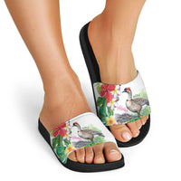 Aloha Hawaii Nene Goose Slide Sandals Tropical Flowers Watercolor Stylized LT14 - Polynesian Pride