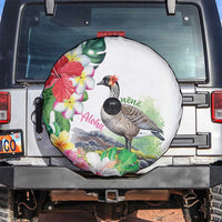 Aloha Hawaii Nene Goose Spare Tire Cover Tropical Flowers Watercolor Stylized - Polynesian Pride