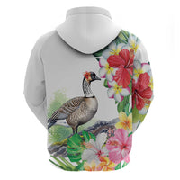 Aloha Hawaii Nene Goose Zip Hoodie Tropical Flowers Watercolor Stylized - Polynesian Pride