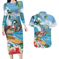 Aloha Hawaii Shaka Nene Goose Couples Matching Long Sleeve Bodycon Dress and Hawaiian Shirt Surfing Take It Easy - Polynesian Pride