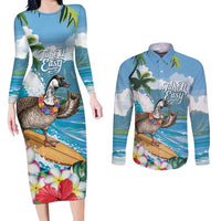 Aloha Hawaii Shaka Nene Goose Couples Matching Long Sleeve Bodycon Dress and Long Sleeve Button Shirt Surfing Take It Easy - Polynesian Pride