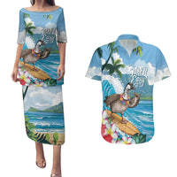 Aloha Hawaii Shaka Nene Goose Couples Matching Puletasi and Hawaiian Shirt Surfing Take It Easy - Polynesian Pride