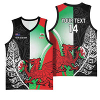 New Zealand and Wales Rugby Custom Basketball Jersey Aotearoa All Black Combine Welsh Dragon - Polynesian Pride