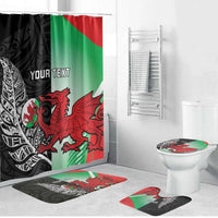 New Zealand and Wales Rugby Custom Bathroom Set Aotearoa All Black Combine Welsh Dragon LT14 Bathroom Set (4 pcs) Black - Polynesian Pride