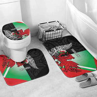 New Zealand and Wales Rugby Custom Bathroom Set Aotearoa All Black Combine Welsh Dragon LT14 Mat Set Only (3 pcs) One Size Black - Polynesian Pride