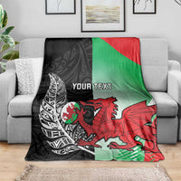 New Zealand and Wales Rugby Custom Blanket Aotearoa All Black Combine Welsh Dragon - Polynesian Pride