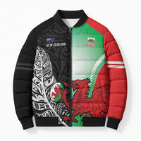 New Zealand and Wales Rugby Custom Bomber Puffer Jacket Aotearoa All Black Combine Welsh Dragon - Polynesian Pride