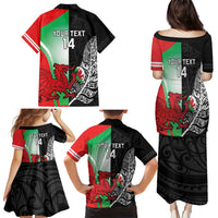 New Zealand and Wales Rugby Custom Family Matching Puletasi and Hawaiian Shirt Aotearoa All Black Combine Welsh Dragon - Polynesian Pride