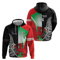 New Zealand and Wales Rugby Custom Hoodie Aotearoa All Black Combine Welsh Dragon - Polynesian Pride