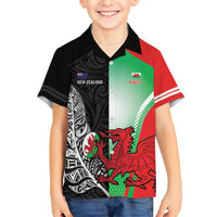 New Zealand and Wales Rugby Custom Kid Hawaiian Shirt Aotearoa All Black Combine Welsh Dragon - Polynesian Pride