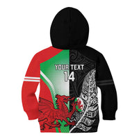New Zealand and Wales Rugby Custom Kid Hoodie Aotearoa All Black Combine Welsh Dragon - Polynesian Pride