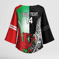 New Zealand and Wales Rugby Custom Kimono Sleeve Blouse Aotearoa All Black Combine Welsh Dragon - Polynesian Pride