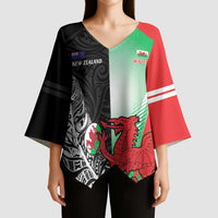 New Zealand and Wales Rugby Custom Kimono Sleeve Blouse Aotearoa All Black Combine Welsh Dragon - Polynesian Pride
