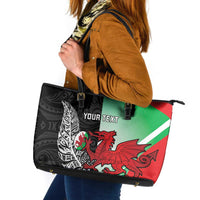 New Zealand and Wales Rugby Custom Leather Tote Bag Aotearoa All Black Combine Welsh Dragon - Polynesian Pride
