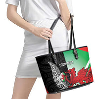 New Zealand and Wales Rugby Custom Leather Tote Bag Aotearoa All Black Combine Welsh Dragon - Polynesian Pride