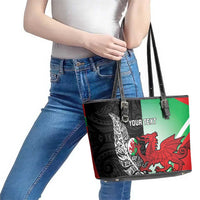 New Zealand and Wales Rugby Custom Leather Tote Bag Aotearoa All Black Combine Welsh Dragon - Polynesian Pride